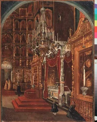 El interior de la Catedral de la Asunción de Yaroslavl (Rusia) - Interior en la Catedral de la Asunción de Yaroslavl - Pintura de Stepan Mikhailovich Shukhvostov (1821-1908), óleo sobre lienzo