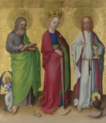 Los santos Mateo, Catalina de Alejandría y Juan el Evangelista. Um 1450