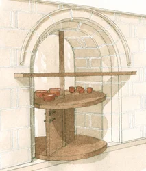 Medieval Servery, Fountains Abbey, Yorkshire, c.1200-1520 (dibujo de 2001) (tinta, gouache y acuarela)