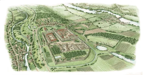 Priorato de San Juan, Kilmainham, Dublín (dibujado en 2022), c.1340-1370 (tinta y acuarela)