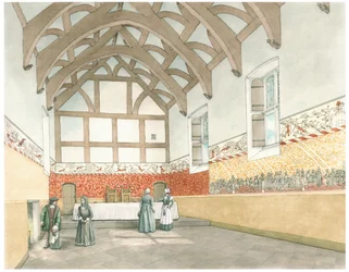 The Great Hall of Cothay Manor, cerca de Wellington,Somerset, 2016 (tinta y acuarela).