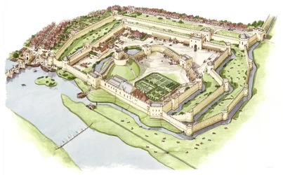 Castillo de Wallingford, Oxfordshire, c.1300-1399 (tinta y acuarela)