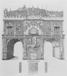Un arco triunfal, grabado por William Kip, 1604