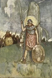 Cuchulain llega por fin a su muerte, ilustración de "Cuchulain, The Hound of Ulster", de Eleanor Hull (1860-1935)