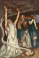 La reina Maeve y el druida, ilustración de "Cuchulain, The Hound of Ulster", de Eleanor Hull (1860-1935)