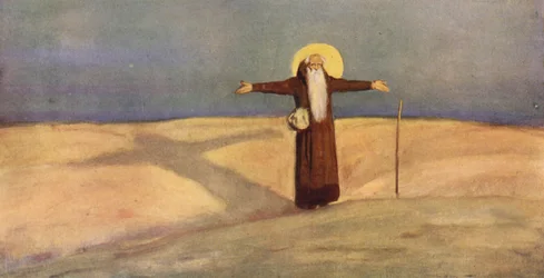 San Antonio en el desierto (litografía en color)