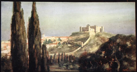Spoletto, lugar de nacimiento de San Benito, ilustración de 