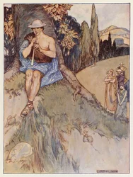 La gente del campo se acercó para admirarlo (litografía en color)