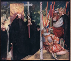La recepción de San Agustín por parte de Ethelbert (litografía en color)