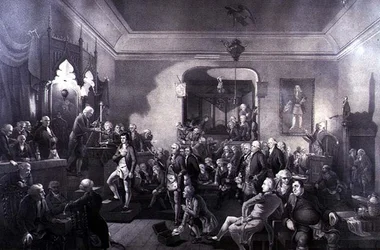 La Inauguración de Robert Burns (1759-96) como Poeta Laureado en la Logia, Canongate, Edimburgo