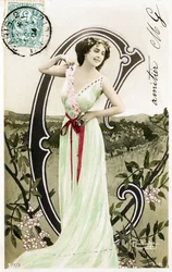 C: Bianca Toledo, artista, cantante y bailarina sevillana de la Belle Époque - Casino de París, Folies Bergère, Jardín de París - Alfabeto en postal