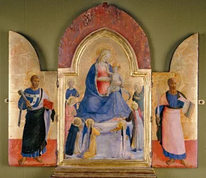 Virgen y Niño con Ángeles y Santo Dominicano, San Pedro a la izquierda, San Pablo a la derecha, siglo XV