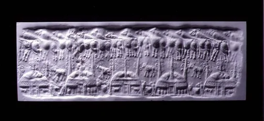 Impresión de sello cilíndrico con asa, Uruk (ahora Warka, Irak), c.3300-3000 a.C.
