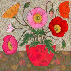 Amapolas de colores en un jarrón