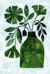 Jarrón con collage botánico verde