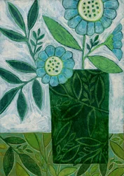 Jarrón floral azul estilizado