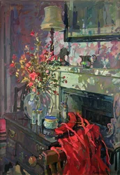Interior con vestido rojo (óleo sobre lienzo)