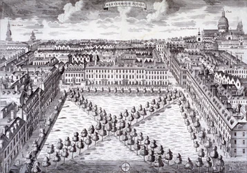 Vista aérea de Charterhouse Square, Finsbury, Londres, c. 1750