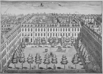 Vista aérea de Devonshire Square, Ciudad de Londres, 1740