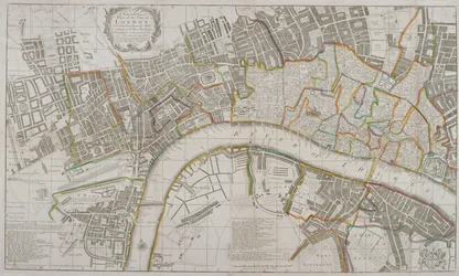 Mapa de Westminster, la Ciudad de Londres, Southwark y áreas circundantes, 1739