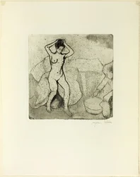 Catherine Prepara el Baño y Louise, Desnuda, Se Arregla el Cabello