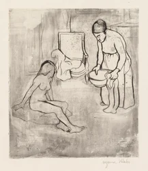 Abuela con Louise, desnuda sentada en el suelo