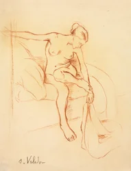 Mujer Desnuda Sentada en una Cama