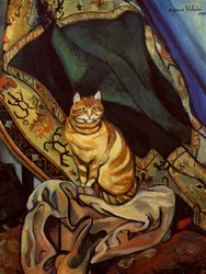 El gato Raminou sentado sobre un paño