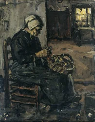 Campesina pelando patatas