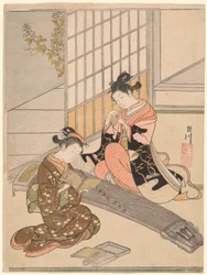 Gansos descendiendo de los puentes Koto (Kotoji no rakugan), de la serie "Ocho vistas del salón (Zashiki hakkei)"