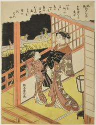 Lluvia vespertina en Nihonzutsumi (Nihonzutsumi no yau), de la serie "Ocho vistas de moda de Edo (Furyu Edo hakkei)", c.1768-69 (xilografía en color; chuban)