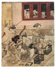 Cuatro chicas de Yoshiwara en una habitación