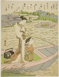 Gansos descendiendo sobre el río Sumida (Sumidagawa no rakugan), de la serie "Ocho vistas a la moda de Edo (Furyu Edo hakkei)"