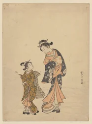 mujer joven, y, niña, en, bola de nieve