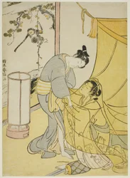 Amantes despidiéndose al amanecer