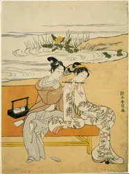 Amantes tocando la misma flauta (parodia de Xuanzong y Yang Guifei)