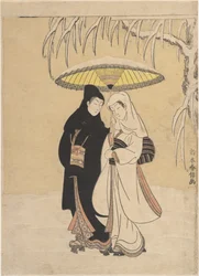 Amantes caminando en la nieve (cuervo y garza)