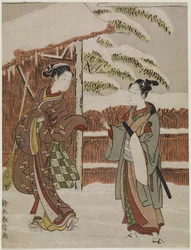Mitate de una escena de la obra de Kabuki Versión femenina de árboles en maceta, c. 1768