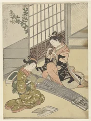 Gansos posados ​​en los puentes de koto Ocho rostros de salón (título de la serie) Zashiki hakkei (título de la serie)