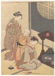 Lluvia nocturna en el puesto de doble estante, de la serie Ocho vistas de salones (Zashiki hakkei)