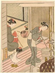 Velas que regresan del perchero (Tenugui-kake no kihan), de la serie "Ocho vistas del salón (Zashiki hakkei)"