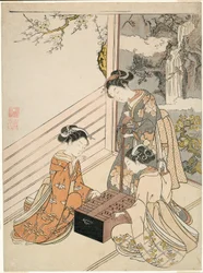Watching the Game, c.1766 (xilografía en color; chuban, surimono)