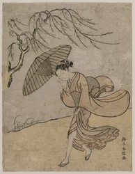 Mujer corriendo junto a un sauce en una brisa, 1766 o 1767