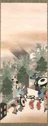 Yoshiwara y Shinagawa, Periodo Edo (tinta, color y oro sobre seda)