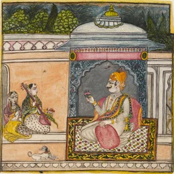 Un rajá escuchando música en una terraza, c1800