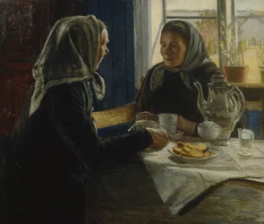 Dos mujeres bebiendo café (óleo sobre lienzo)