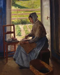 Mujer cardando (óleo sobre lienzo)