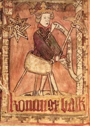 El rey impartiendo justicia, de los Códigos jurídicos nacionales de Magnus Eriksson (1319-64), hacia 1450