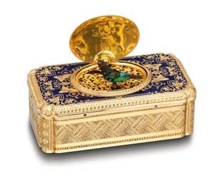 Caja con pájaro cantor, hacia 1840
