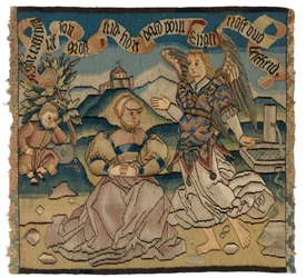 Panel de tapiz que representa a Agar y el ángel